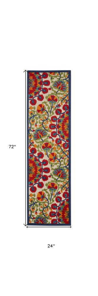 Red and Multicolor Indoor Outdoor Runner Rug